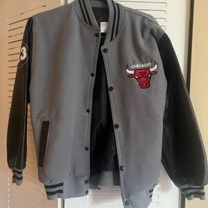 Chicago Bulls Gray and Black Varsity Jacket